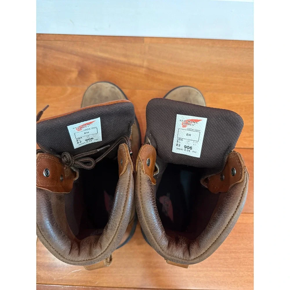 Red Wing 906 Work Boots Mens Brown Leather EH‎ Rated Lace Up 8.5 E2